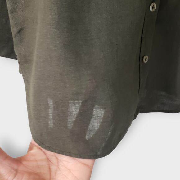 Chico's Dark Green 100% Linen Button Up Shirt Sz 6 Small Career Contemporary - Picture 4 of 12
